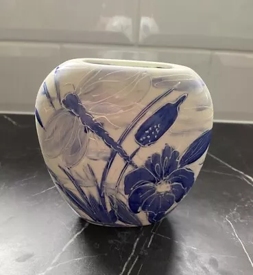 Buy Anita Harris Art Pottery Vase Dragonfly Blue Silver Lustre Akitsu Purse 12cm • 45£