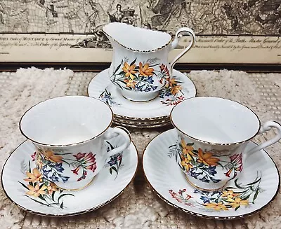 Buy Pretty Vintage English Bone China Tea Set Bright Floral Pattern Eight Piece • 22.95£