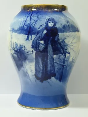 Buy Stunning Royal Doulton Blue Children Flambe Series Ware Vase Winter Scene C1905 • 148.99£