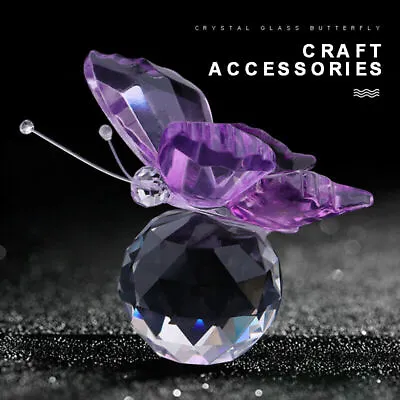 Buy Crystal Glass Purple Flying Butterfly With Ball Figurine Ornaments Home Decor VT • 5.88£
