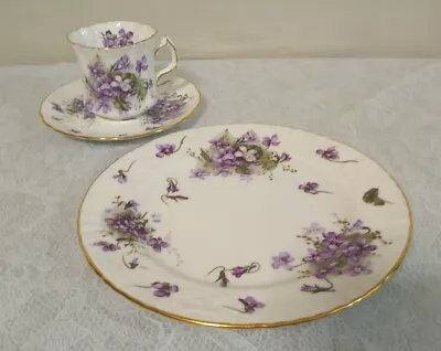Buy Hammersley Victorian Violets Bone Chine 6 Oz. Cup Saucer And Desert Plate • 23.60£