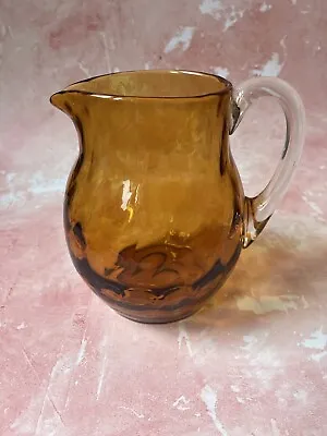 Buy Vintage Amber Glass Pitcher Jug Twisted Pattern Retro Jug Vase Mid Century Style • 20£