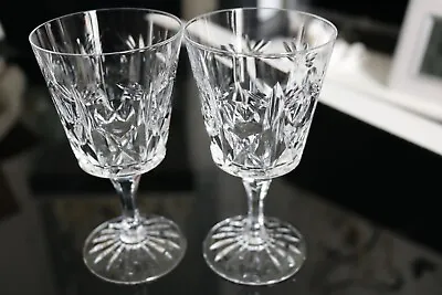 Buy 2 X Vintage Bohemian Crystal Diamond Cut Stem & Faceted Wine Water Glasses • 10£