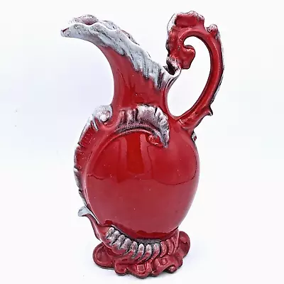 Buy Vintage MCM Las Palmas Of California Pottery Red Grey Drip Glaze Handle Vase • 36.68£
