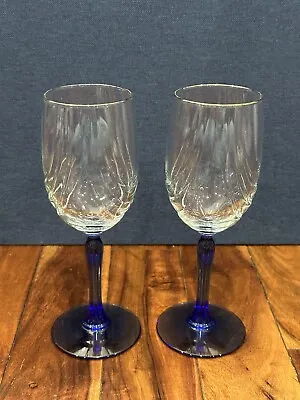 Buy VTG Lenox Crystal Wine Glass Cobalt Blue Stemmed Dual Swag Draped Gold Rim PAIR • 23.05£