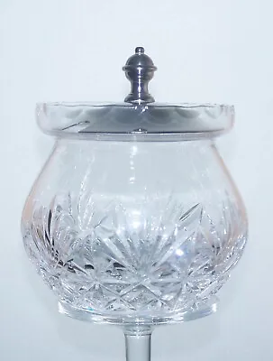 Buy Vintage Lead Crystal Cut Glass With White Metal Lid Jam Preserve Pot  - 12cm • 15£