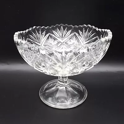 Buy Vintage Star Glass Footed Pedestal Fruit Bowl, Display Candy Bowl Scalloped • 22£