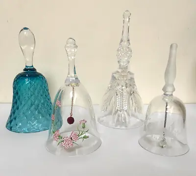 Buy 4 Vintage Crystal Glass Pressed & Etched Decorative Bells • 18£