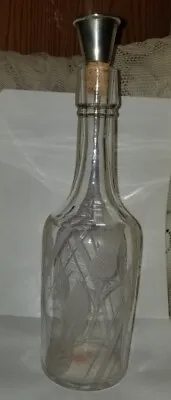 Buy Antique Cut Glass Thistle Pattern Engraved Decanter Bottle Sterling Top • 89.98£