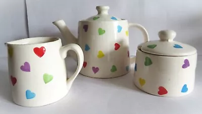 Buy Rainbow Multicoloured Hearts Design 3pc Teaset-Teapot Lidded Sugar Pot Milk Jug • 15.99£