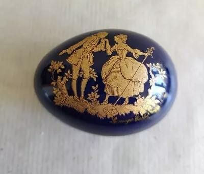 Buy Limoges Castel Egg Shaped Trinket Box Blue And Gold Porcelain France • 10£