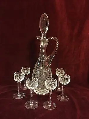 Buy 15  Tall Crystal / Etched Glass Decanter And Six (6) Sherry Cordial Glasses • 158.05£