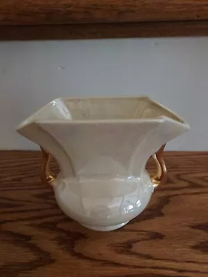 Buy Pioneer Vtg Pottery Pearl Iridescent Vase 22k Gold Handles Mcm Shabby 4.5 ... • 19.10£