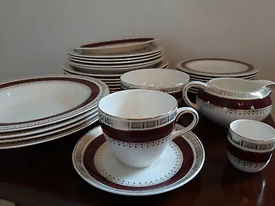 Buy Crown Ducal 'Chatsworth' Burgundy Tea / Dinner Ware Items, Select Your Item, • 3£