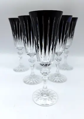 Buy 6 Black Cut To Clear Champagne Glasses Czech Republic Bohemian Crystal Barbara • 341.54£