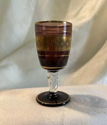 Buy Vintage Bohemian Amethyst Footed Cordial Glass Gold Accents - 3.5 In • 18.92£