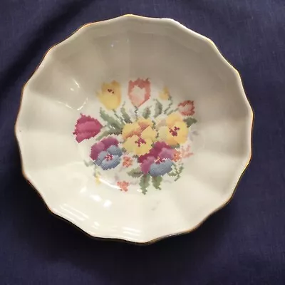 Buy Sandland Ware England Cross - Stitch Floral Pattern Design Trinket Dish/ Bowl • 4.89£