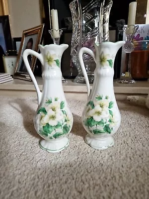 Buy A Pair Of Old Foley 6  Tall Jug Bud Vases James Kent White Flowers Green Leaves  • 12£