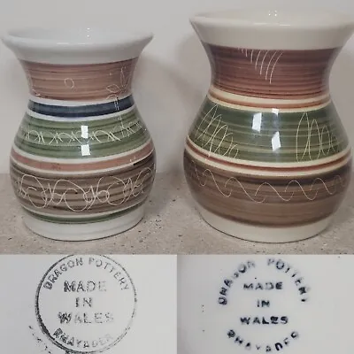 Buy Dragon Pottery Rhayader Vases Made In Wales 4.5  And 4  Brown Green • 19.99£