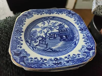 Buy 4 Brand New Vintage 1930's Burleighware Burslem Willow Flow Blue Sandwich Plates • 15£