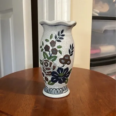 Buy Floral Textured Vase With Crackle Glaze - Vintage • 4.74£
