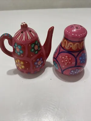 Buy Mexican Talavera Art Pottery Teapot Coffee Pot Salt And Pepper Shaker Pink HT • 9.48£