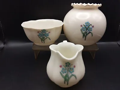 Buy Goss Crested China - Forget Me Nots X3 Inc Jug, Bowl And Crinkle Top Ball Vase. • 8£