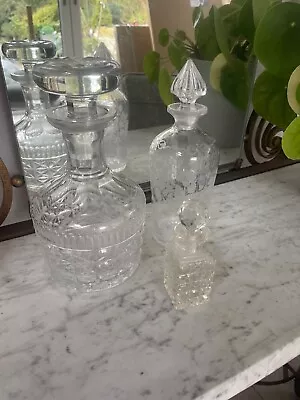 Buy 3 Antique Glass Decanters Acid Etched Small Daisy Cut Facet Cut • 30£