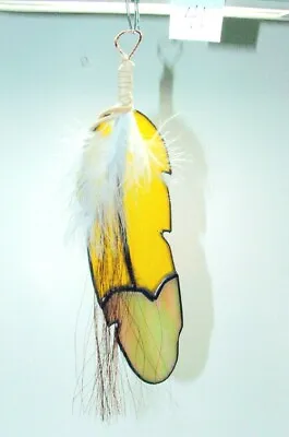 Buy 9  L Stained Glass EAGLE FEATHER Suncatcher For Window Handmade In USA #41 • 25.25£