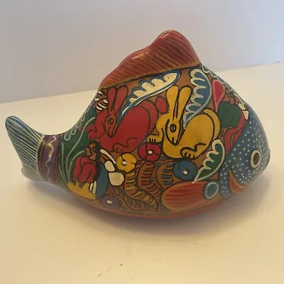Buy Vintage Mexican Folk Art Painted Fish. Hand Made. Great Details. • 19.23£