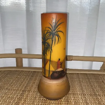Buy Czech Bohemian Art Glass Orange Vase With Desert Palms Camel Egypt Scene-AS IS • 48.15£