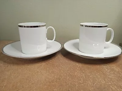 Buy Pair Of Vintage 1970s, Thomas Germany 'Medaillon Platinum' Cups & Saucers, 250ml • 7.95£