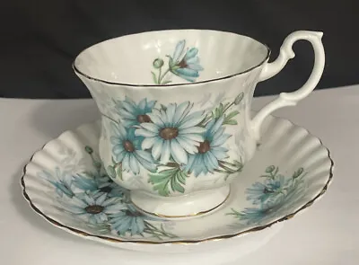 Buy Royal Albert Marguerite Bone China Tea Cup & Saucer Vintage Blue & White Daisy • 14.20£