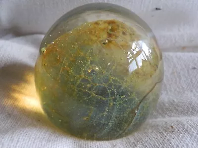 Buy Mdina - Green / Brown Paperweight With Spider's Web Interior • 3.99£