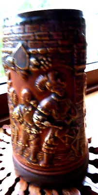 Buy Terracotta Pottery German Half Litre Beer Krug Old German Scene & Text 5.5 In • 19.99£