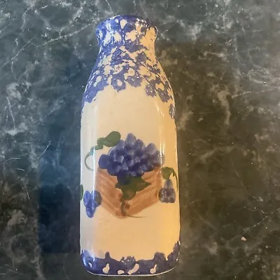 Buy VTG ALPINE POTTERY Roseville Ohio Blue Sponge Ware”BLUEBERRY” Milk Bottle Vase • 23.74£