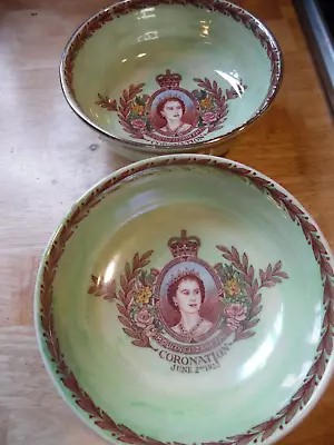 Buy MALING CORONATION 1953 COMMEMORATIVE GILDED/FOOTED BOWLS 12.5cm (x2)  - GREAT • 14.50£
