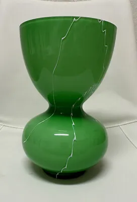 Buy Vintage Cased Glass Art Green MCM  Vase Danish Scandinavian Drizzle Hourglass • 28.13£