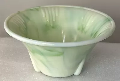 Buy VTG Green Swirl Akro Agate Dart Glass Flared Footed Nasturtium Bowl #340 USA • 46.22£