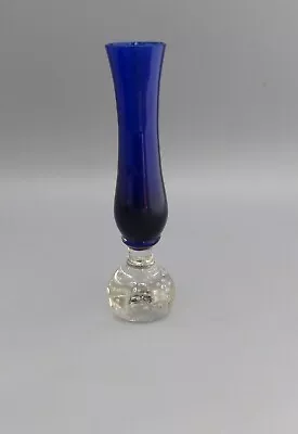 Buy Cobalt Blue Glass Bud Vase With Clear Bubble Base 15.5cm • 9.99£