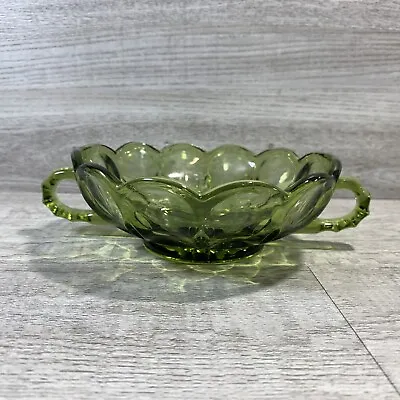 Buy Vintage Anchor Hocking Glass Thumbprint Green Bowl With Handles Dessert Bowl • 14.20£