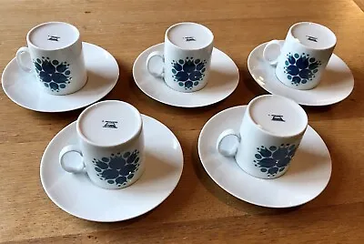Buy Set Of 5 X Thomas Germany Porcelain Coffee Cups & Saucers Blue Pinwheel Design • 12.95£