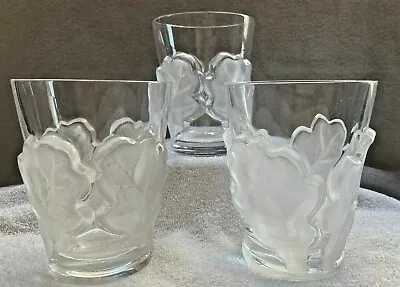 Buy 2 Lalique France Embossed Leaves Clear & Frosted Crystal Glass Signed  ES21 • 234.97£