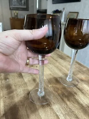 Buy Vintage Set Of 2 Tall  Brown Smoke Crackle Glass Gin Goblets Glasses • 12£