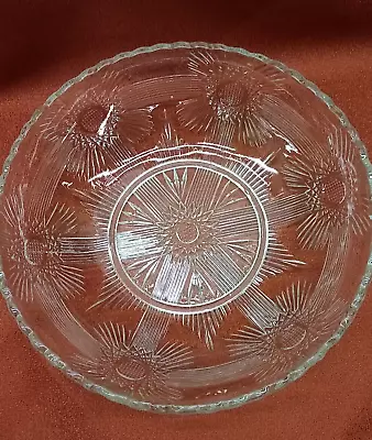 Buy Vintage Solid Clear Pressed Glass Serving Round Bowl 20cm, Flowers Pattern • 7.95£