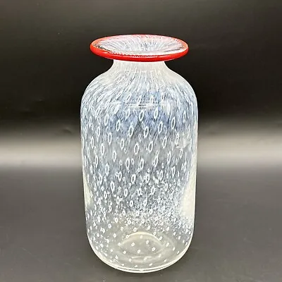 Buy Bertil Vallien Kosta Boda Afors Glass Cirrus Peacock Bubble Vase Red Rim MCM Art • 71.13£