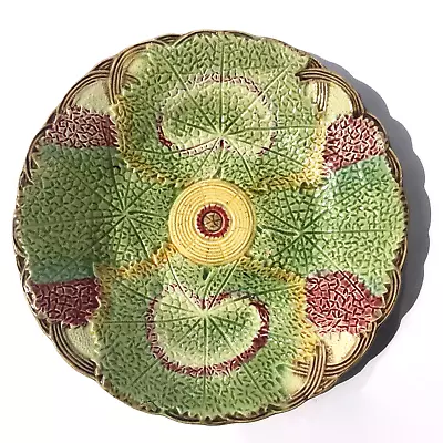 Buy Antique Majolica Pottery Plate Begonia Leaves & Basket Weave Victorian C19th • 55£