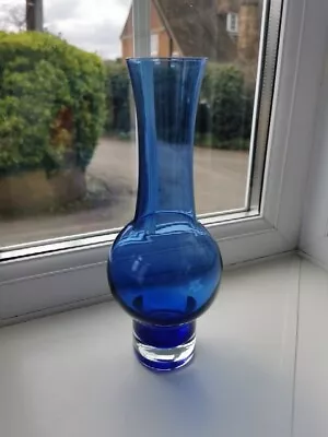 Buy Vintage Riihimaki / Riihimaen Lasi Oy Blue Art Glass Vase Pat No 1371 C1970's • 48£