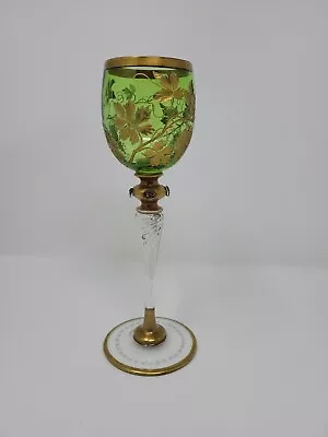 Buy Antique Moser Type Green & Clear Crystal Intaglio Hock Wine Glass. 8 1/4  • 397.73£