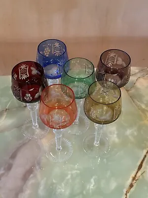 Buy Colored Crystal Bohemian Champagne Glasses Set Of 6 Green Blue Yellow Red Purple • 273.74£